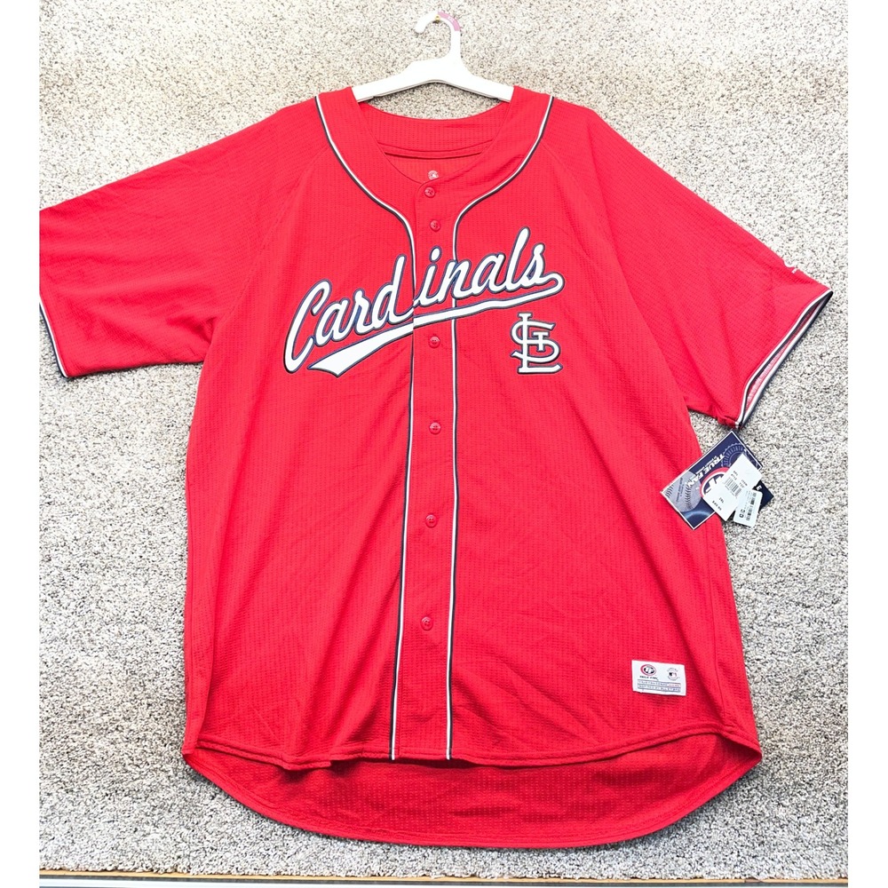 True Fan St Louis Cardinals Baseball Jersey Mens 2XL Red NEW MLB Button Up